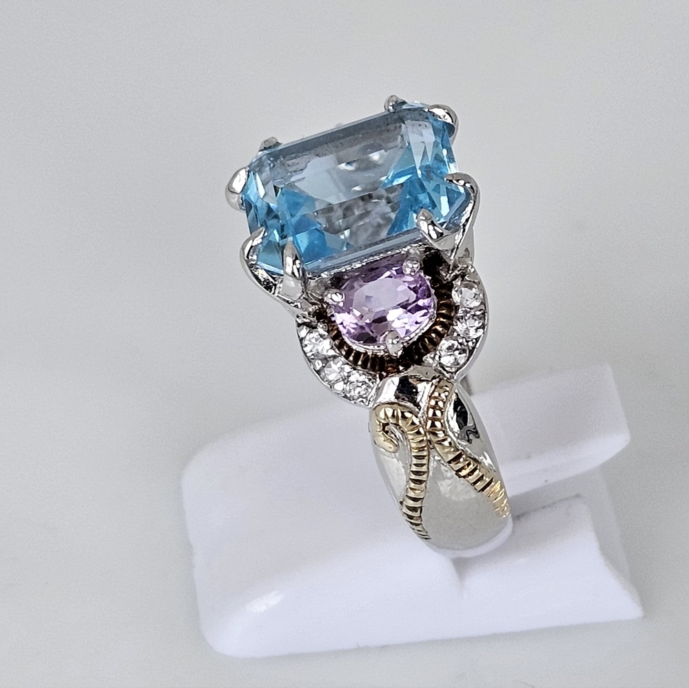Rare Victoria Wieck Blue Topaz & Amethyst Ring Sterling Silver Size 7! - Picture 8 of 10